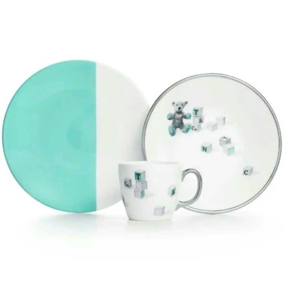 Tiffany & Co. Aqua and White Porcelain Baby Set
